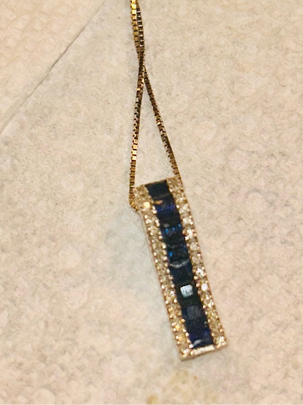 Effy 14K White Gold Blue Sapphire Bar Pendant Necklace - Picture 2 of 7